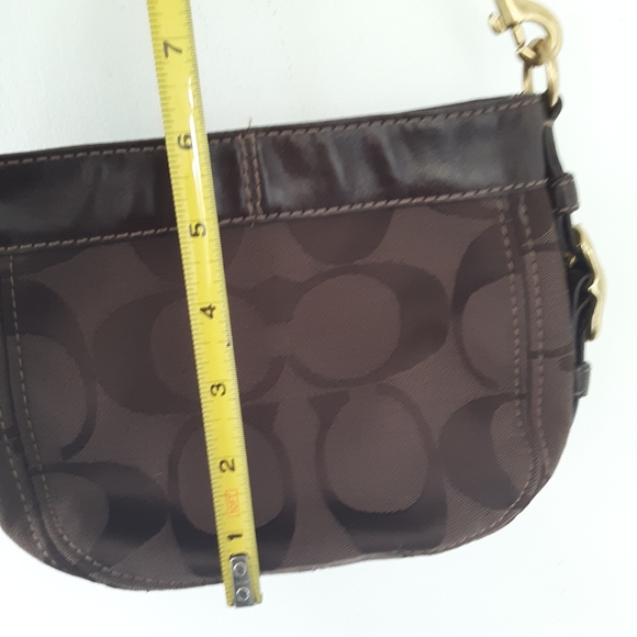 Coach Brown Signature Stripe Canvas Small Shoulder Bag Purse Leather Trim - Picture 8 of 12